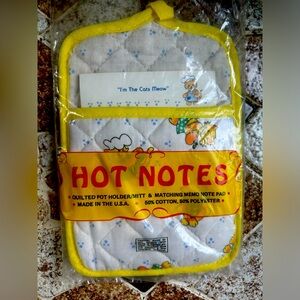 Vintage 1980s Hot Notes Deadstock Cute Cat Potholder/Mitt And Notepad